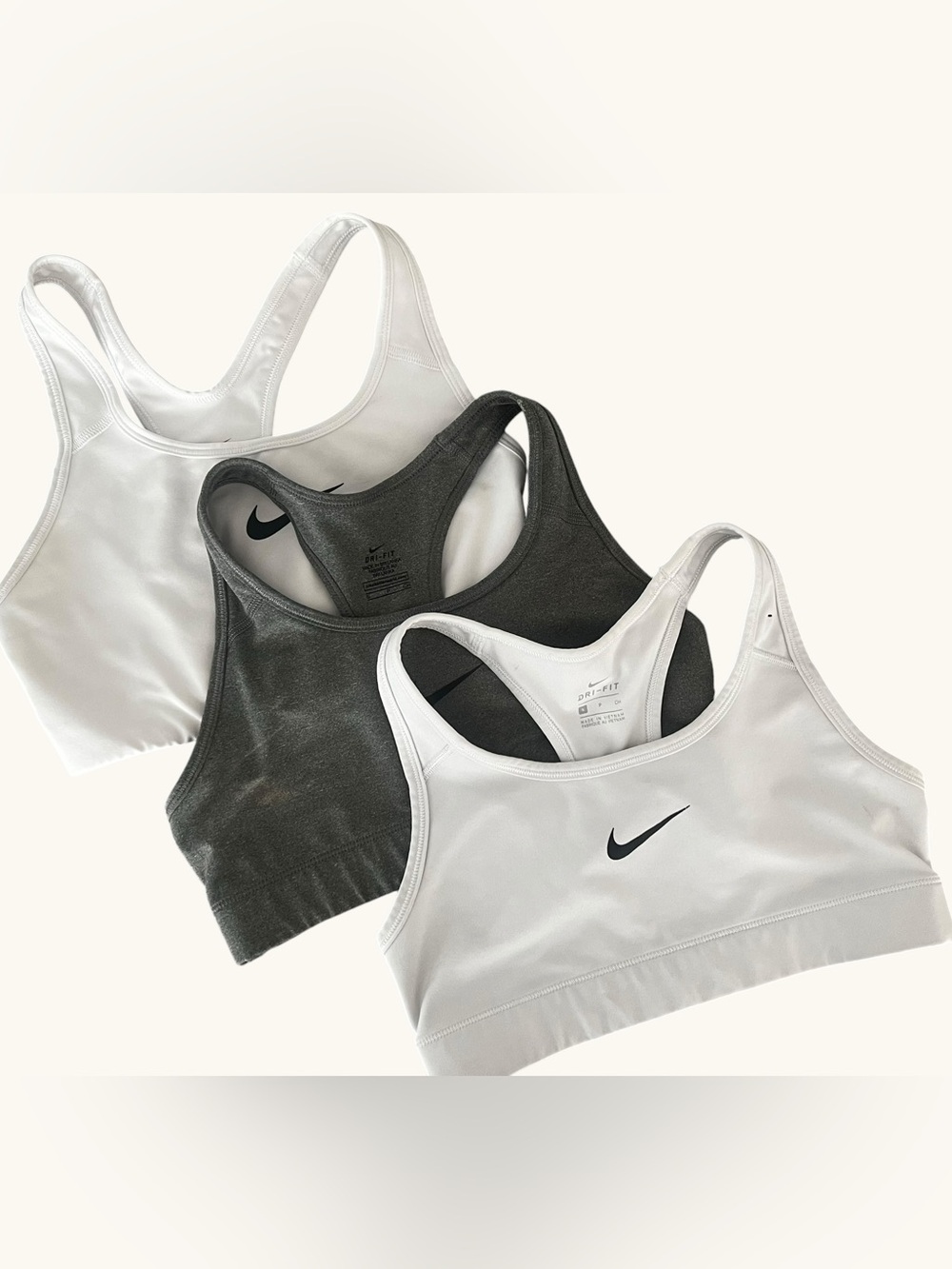 3 Nike Women's Racerback Dri-FIT Sports Bra - White & Charcoal